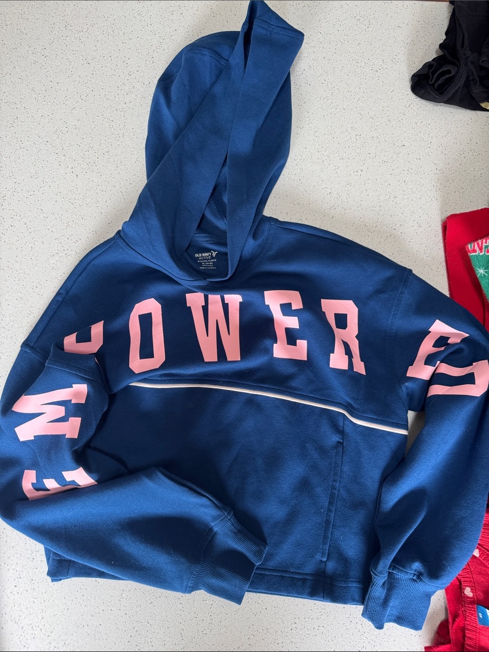 Old Navy Blue Hoodie with Pink "EMPOWERED" Lettering size XL 14-16